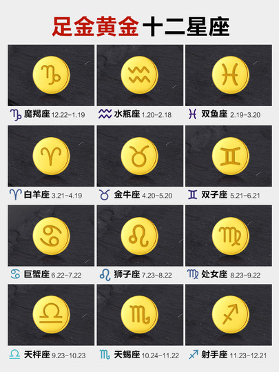 Gold 999 Pure Gold Earrings Men's Twelve Constellations Pure Gold Ear Bone Rings Cool and Handsome Ear Hole Earrings Valentine's Day Gift