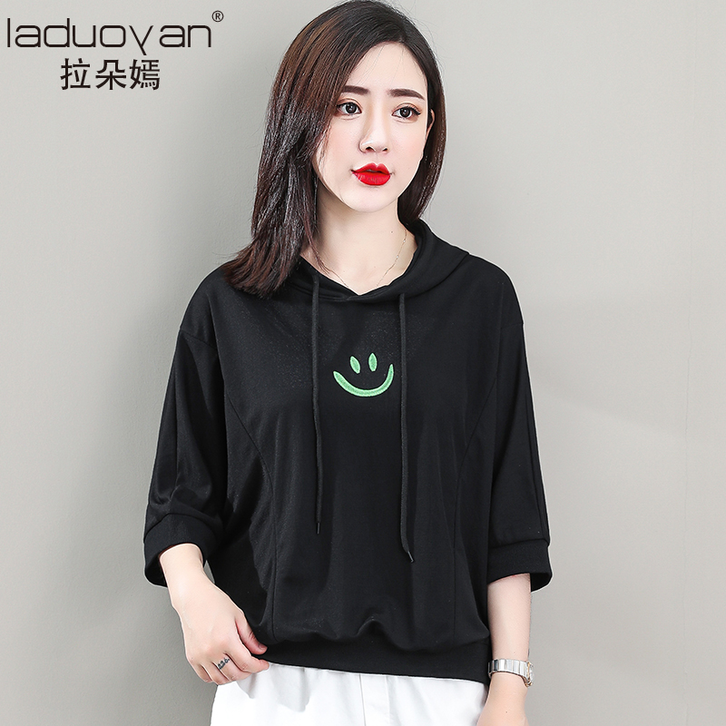 Short sleeve 2020 new female summer hooded bat sleeve loose belly thin thick cotton TT shirt short top