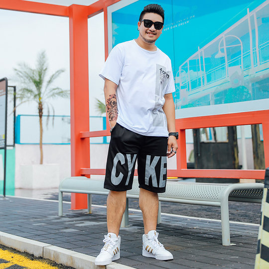 Trendiges Kurzarm-T-Shirt für fette Männer plus fette plus Größe lose Sommer dünne Viertelshorts lässiger dicker Mannanzug