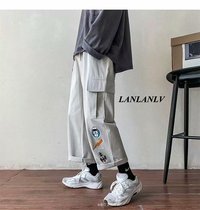 Hong Kong style overalls mens spring and summer ins tide brand loose casual pants Korean version of the trend of wild drawstring drawstring pants