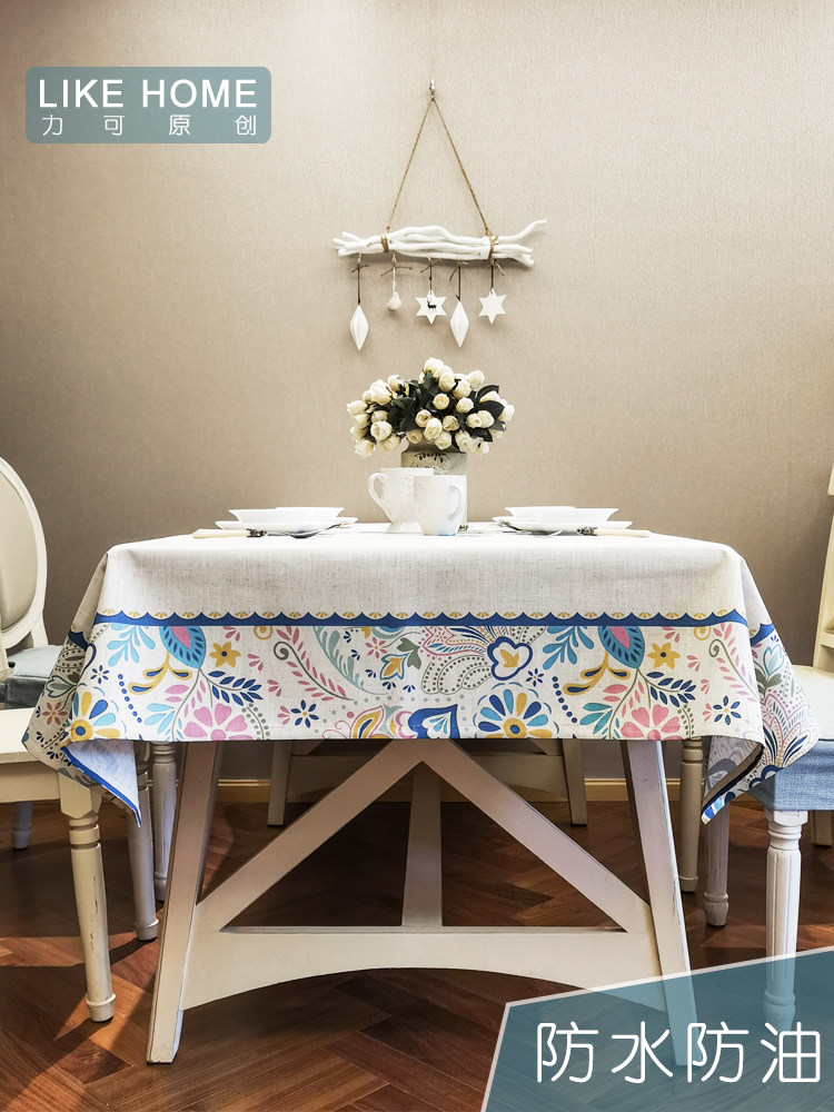 Waterproof oil proof cotton linen tablecloth fabric American living room dining table Tea table cloth Rectangular dining room tablecloth Nordic net red