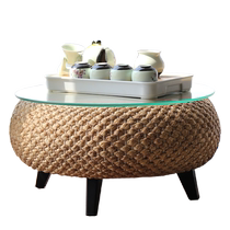 Modern rattan tatami small coffee table simple kang table floor low table solid wood window sill table computer round table bay window table