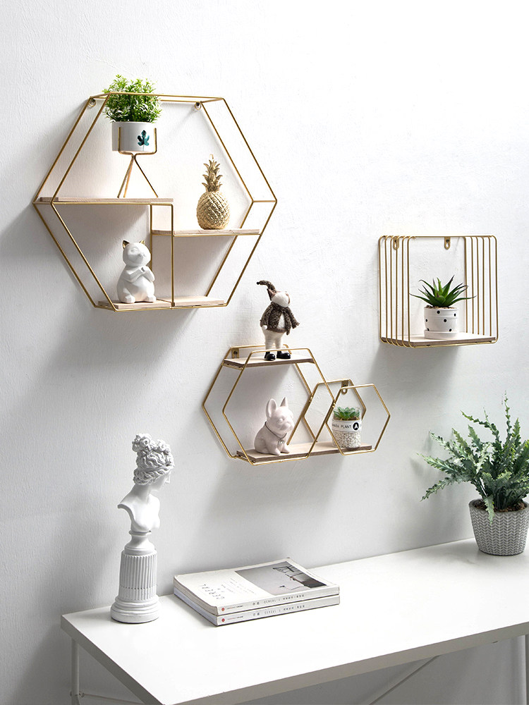 Nordic creative dining room net red milk tea shop Light luxury wall wall shelf Bedroom decoration hanging wall hanging