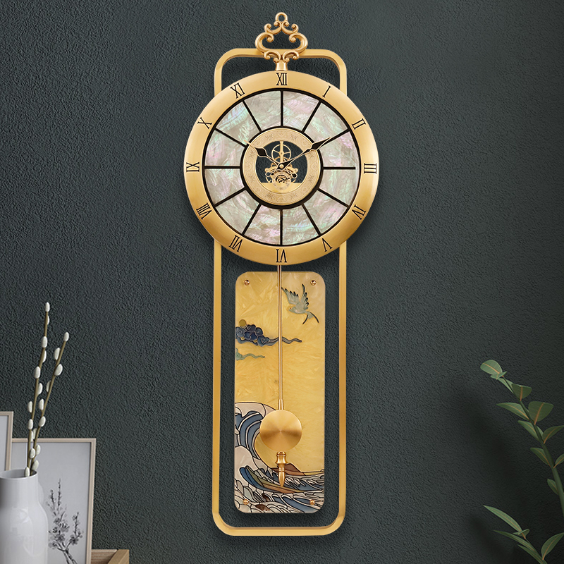 Light luxury pure brass new Chinese clock wall clock living room modern hanging watch European-style entrance fashion atmosphere clock hanging wall