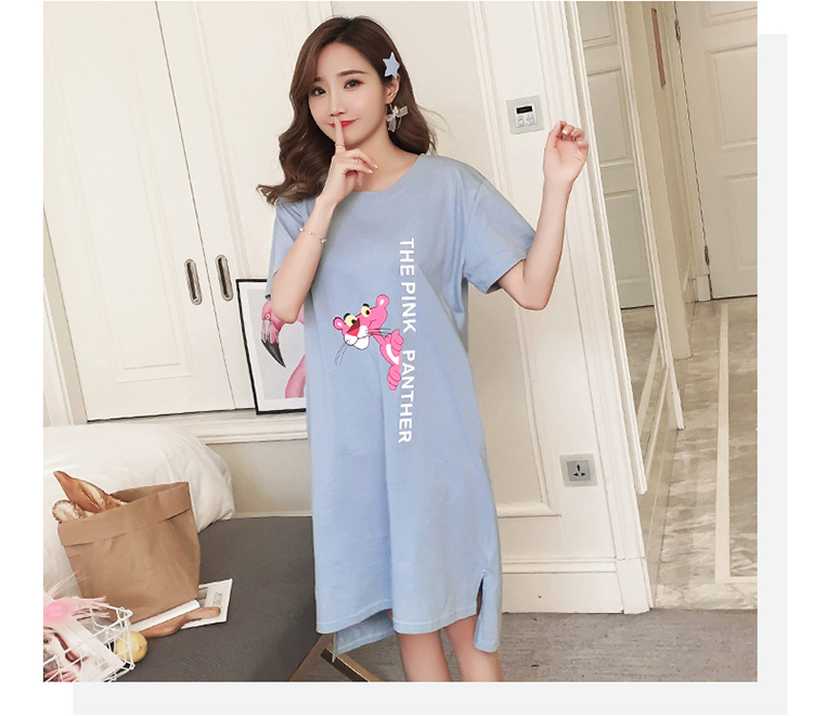 Đồ ngủ cỡ lớn nữ chất béo mùa hè mm200 kg cotton ngắn tay bà bầu váy ngủ sinh viên Hàn Quốc lỏng lẻo màu hồng da báo váy đầm mặc nhà trung niên