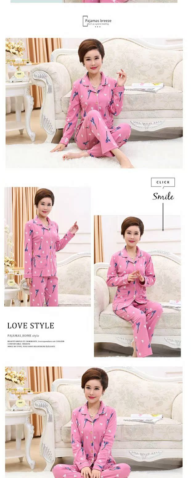 Bộ đồ ngủ nữ mùa xuân và mùa thu cotton dài tay trung niên và phụ nữ mỏng 40-50-60 tuổi bà ngoại mẹ chồng phù hợp bộ mặc nhà đẹp