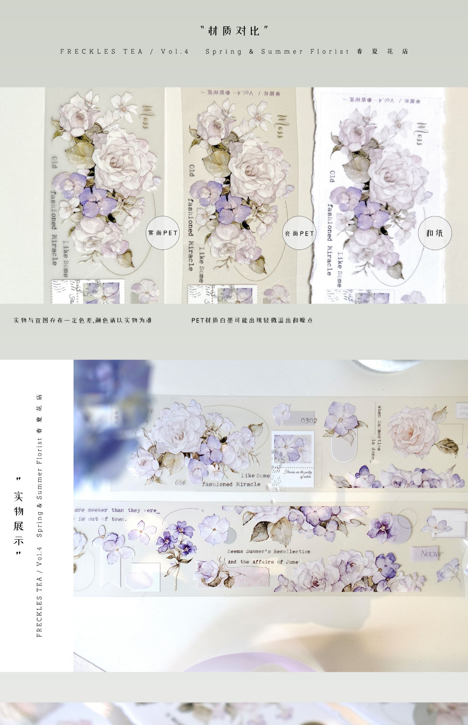 【預售】Vol4 春嫵花間 雀斑茶新品手帳膠帶 和紙/PET - 膠紙/膠帶/紙膠帶 - 紙 藍色