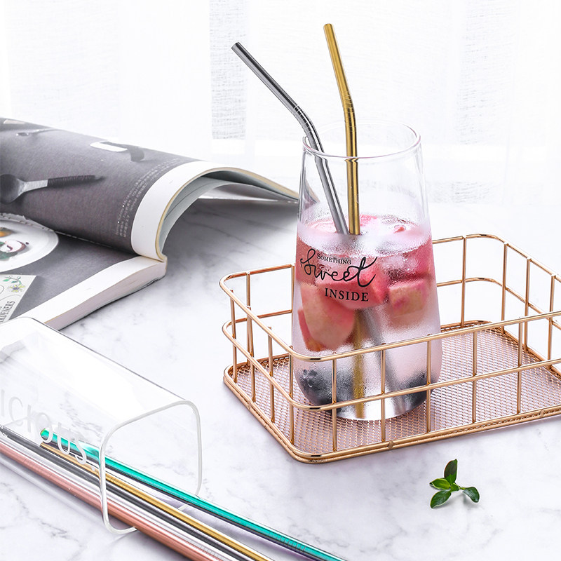 304 stainless steel environmentally friendly straw metal iron portable beverage Non-disposable elbow Drink tube milk tea fine stirring stick