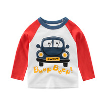 2021 childrens clothing autumn new boys long-sleeved T-shirt pure cotton car cartoon girl baby top pure cotton tide