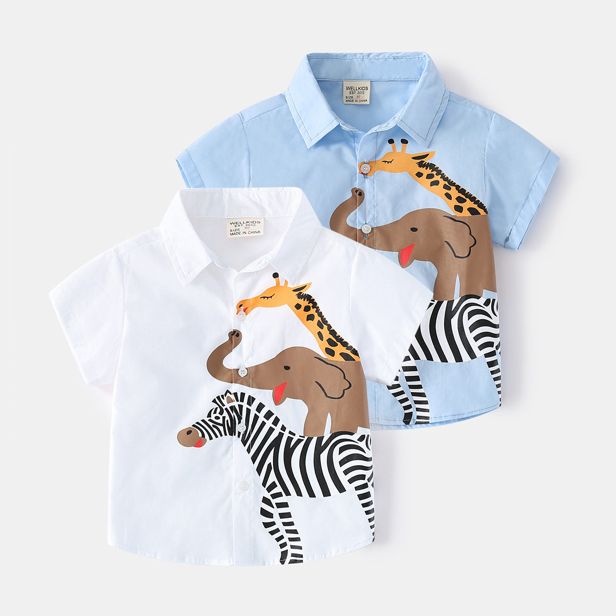 Children's short-sleeved shirt boy baby 2022 summer Korean version animal cartoon thin section children's baby lapel shirt