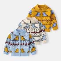 Boy sweater 2022 autumn and winter new pin of cartoon dinosaur Han Edition of small and medium childrens zipper