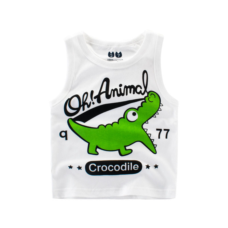 2022 Summer new children's clothing Vest Summer Pure Cotton Boy Sleeveless Wordback Cartoon Cute Mid-Boy