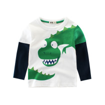 2021 autumn childrens clothing Childrens T-shirt pure cotton boys round neck set Cartoon dinosaur baby long sleeve childrens base shirt