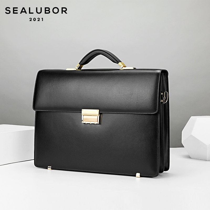 Hillenburg classic combination lock men's bag high-end business atmosphere leather vertical handbag diagonal simple briefcase