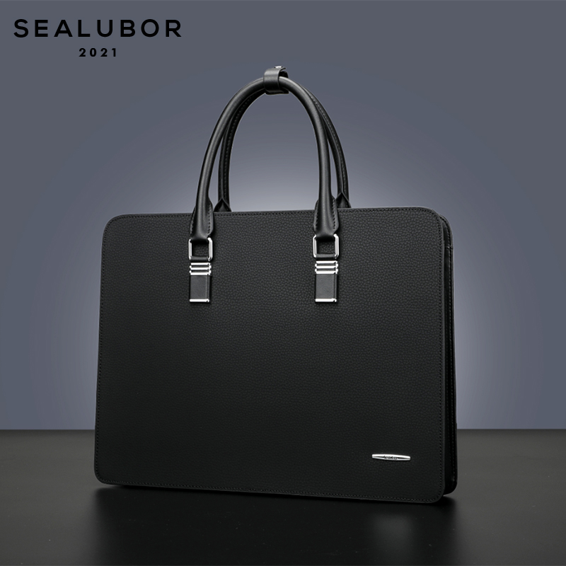 Hillenburg's new men's combination lock business briefcase leather simple handbag diagonal computer backpack