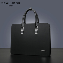 Hillenburg new mens lock business briefcase cow leather minimalist handbag skewed cross-section computer backpack