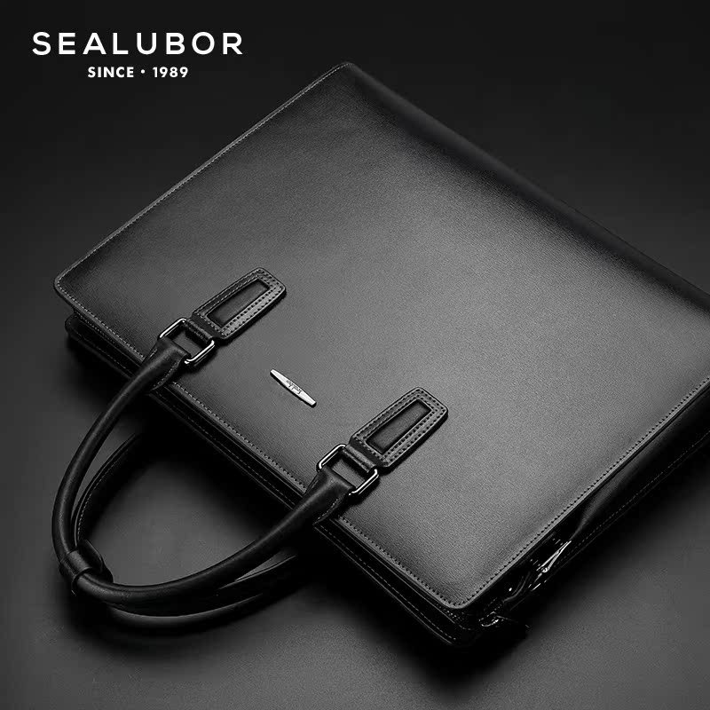 New men's bag business briefcase high-end simple cowhide diagonal handbag horizontal zipper laptop bag