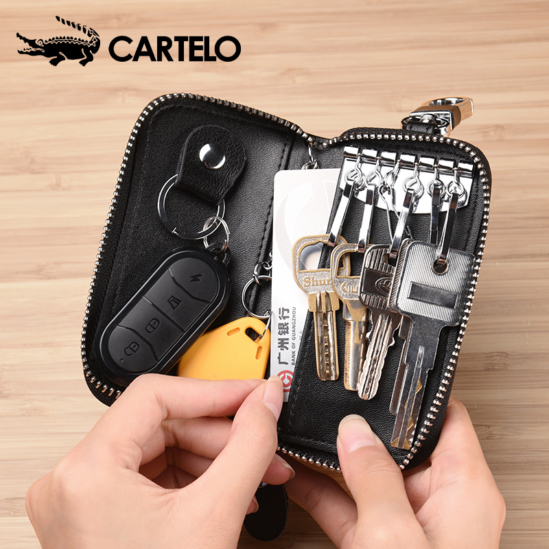 Cardiole crocodile large-capacity key bag men's and women's leather 2021 new zipper head layer leather car key bag
