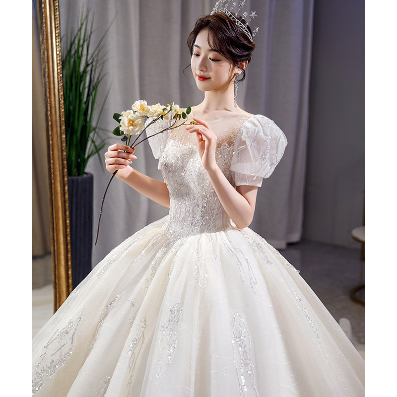 Law-style light wedding dress 2023 new bridal main dress superfairy dream princess palace wind trailing senior pregnant woman big code 