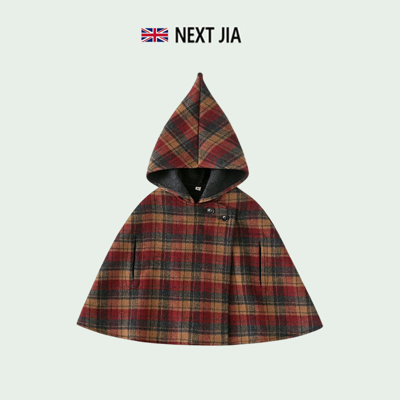 UK NEXT JIA Girl Plaid Cape Spring Autumn Little Girl Bifacial Wool Over Cape Child Warm Jacket-Taobao