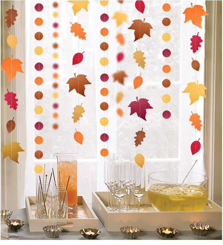 Kindergarten holiday birthday party window wedding decoration autumn theme Red Orange Yellow maple leaf pull flag ornaments