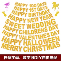 Festive birthday Golden English alphabet numbers DIY pull Party custom English bronzing powder letters