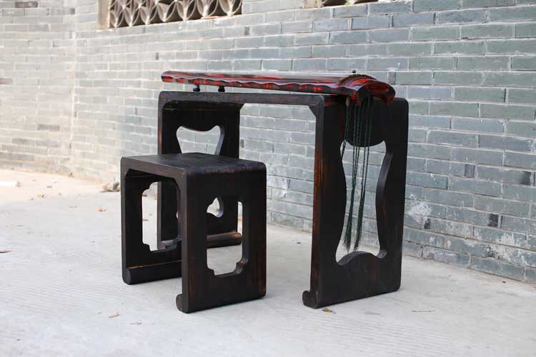 (Fengming Guqin) 11 meters guqin table stool old paulownia wood piano table calligraphy table pure solid xylophone table stool