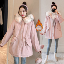 Pregnant womens cotton coat winter wear Korean version of thick Pike suit Korean loose medium long cold and warm cotton suit