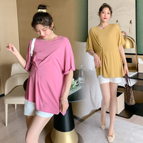 Maternity t-shirt Summer short-sleeved fashion out Modal trendy mom loose top Short T-shirt shorts two-piece set
