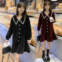 Pregnant women dress autumn and winter fashion tide mom out of foreign atmosphere age baby doll skirt long top base skirt