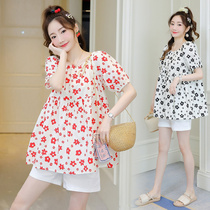 Maternity t-shirt Summer Korean short-sleeved Western style age-reducing doll shirt shirt short top Fashion two-piece suit