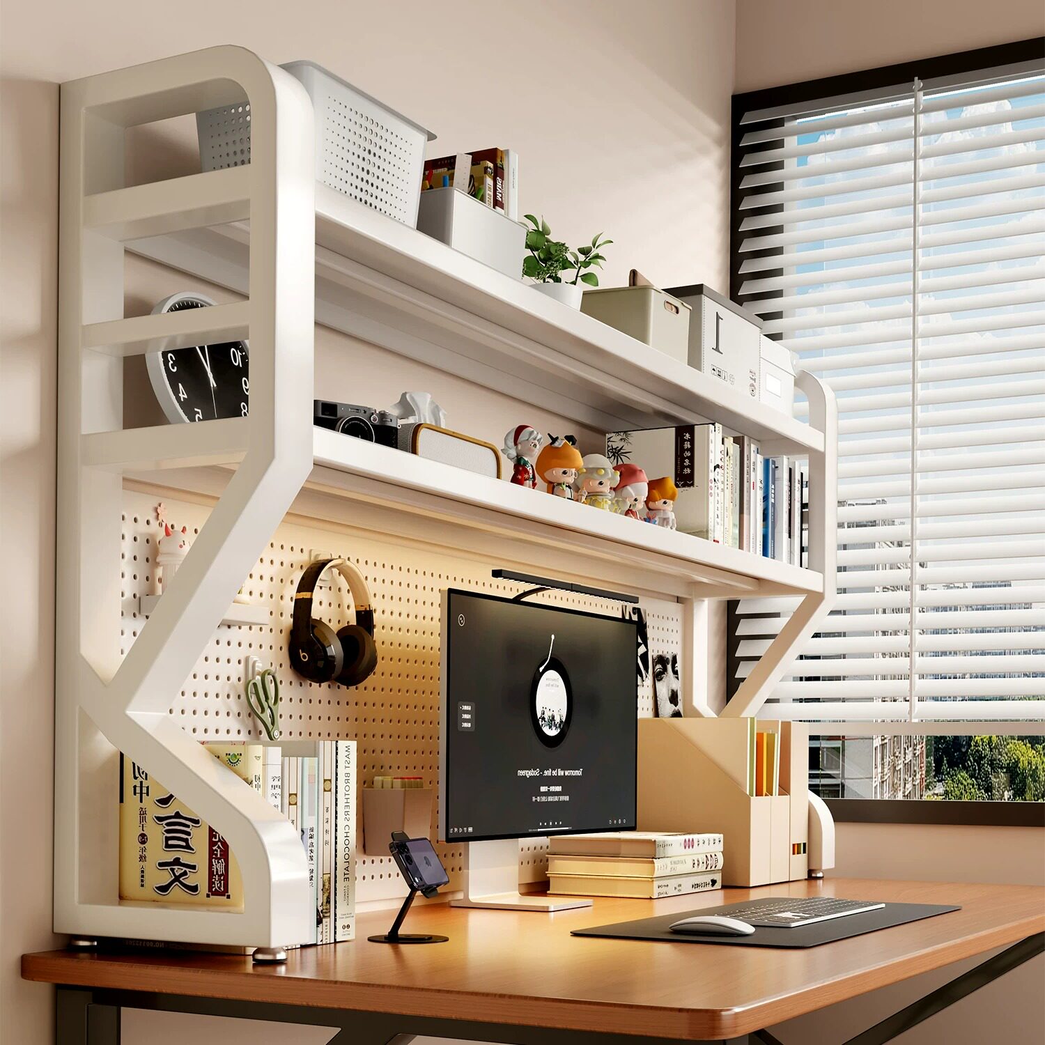 Hole board desktop storage rack household desk bookshelf vertical multi-layer iron storage rack student book organization rack