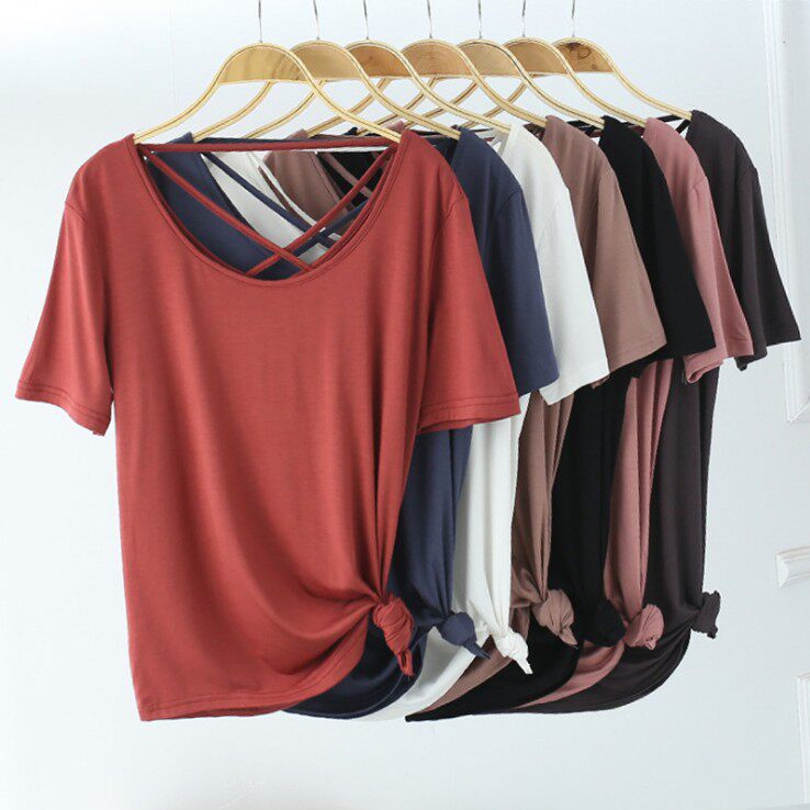 Dance Practice Sweatshirt Jacket Woman Summer Round Collar Short Sleeve T-shirt Sexy Back Hollowed-out Cross Pure Color Yoga Wear Thin