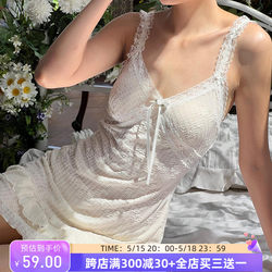 FabGirls Pure Desire Girl Lace Splicing Bow Bust Sling Dress ກະໂປງຫວານອະເນກປະສົງ