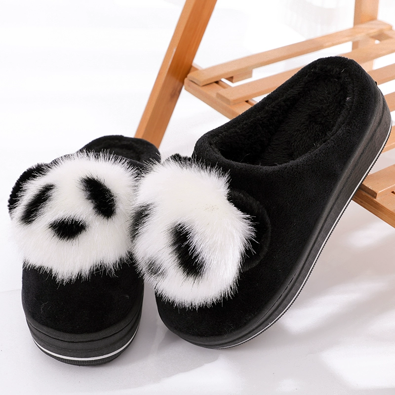 Winter Panda mới cao gót ấm chống nêm chống trượt với nhà trong nhà hoạt hình dép bông nữ