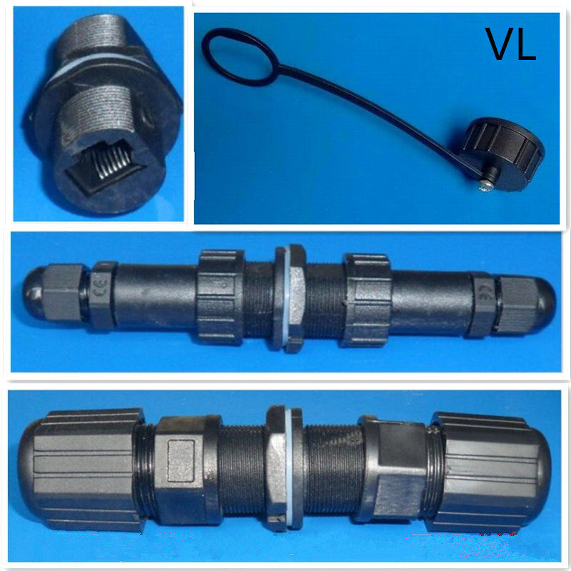 Waterproof network connector Fixed panel installed RJ45 crystal head plug socket mesh connector