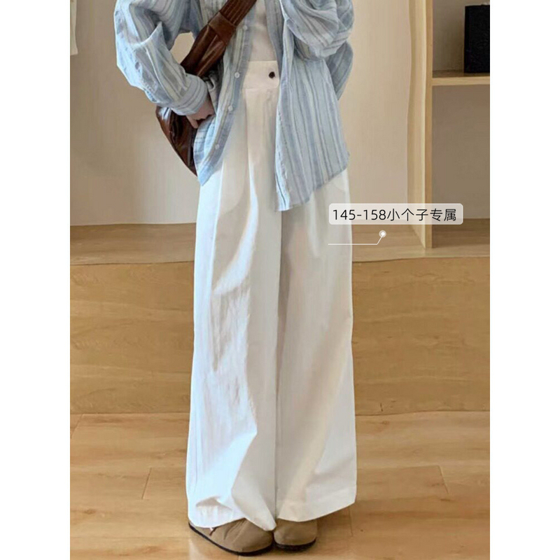 Petite White Pants 150cm Cropped Wide-Leg Pants Korean Style High-Waisted Height-Enhancing Casual Pants 145cm White Straight-Leg Pants XS Petite White Pants 150cm Cropped Wide-Leg Pants Korean Style High-Waisted Height-Enhancing Casual Pants 145cm White Straight-Leg Pants XS