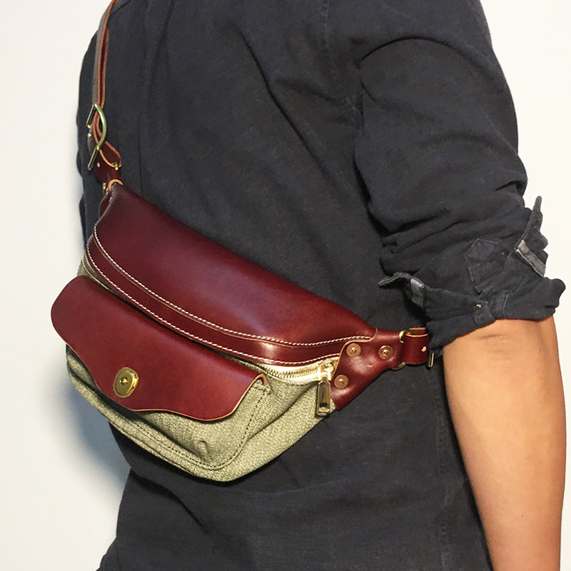 Goalkeeper for import Vegetable Tannic Leather Pepper Salt Chest Bag Single Shoulder Inclined Satchel Daily Use Men's Locomotive Casual Retro