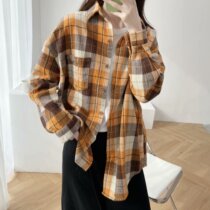 Grated Plaid Shirt Women 2021 Spring Cotton Long Sleeve base shirt Loose Vintage Temperament niche shirt coat
