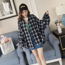 2019 spring new long sleeve large plaid shirt female Korean loose versatile casual large size long shirt Women