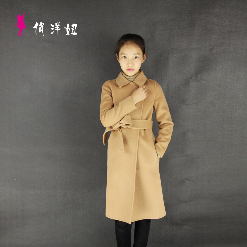 New belt European version Fashion small child Artisanal Bifacial Cashmere Wool Coat Women Manufacturer Direct