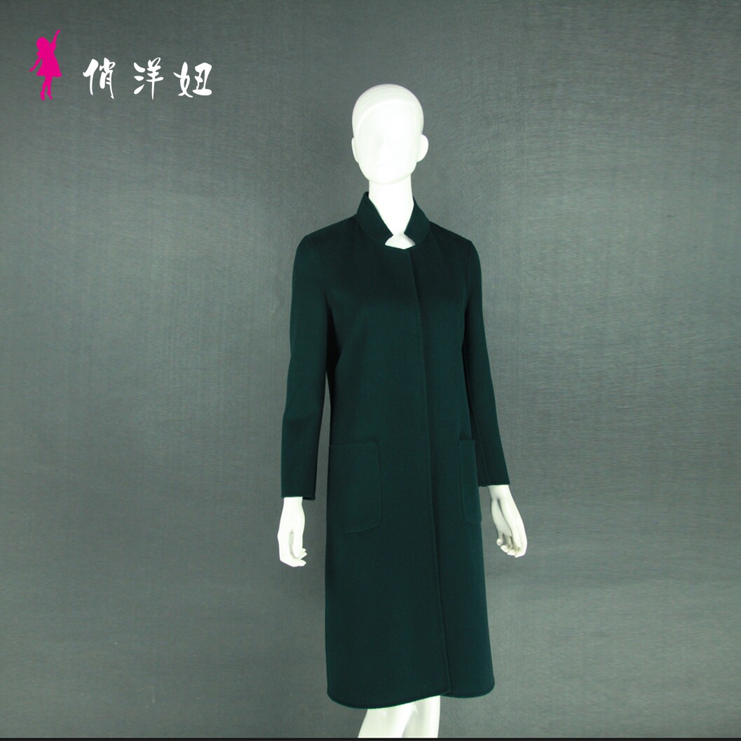 New European and American stand-collar spot women's handmade double-sided cashmere woolen trench coat factory direct sales