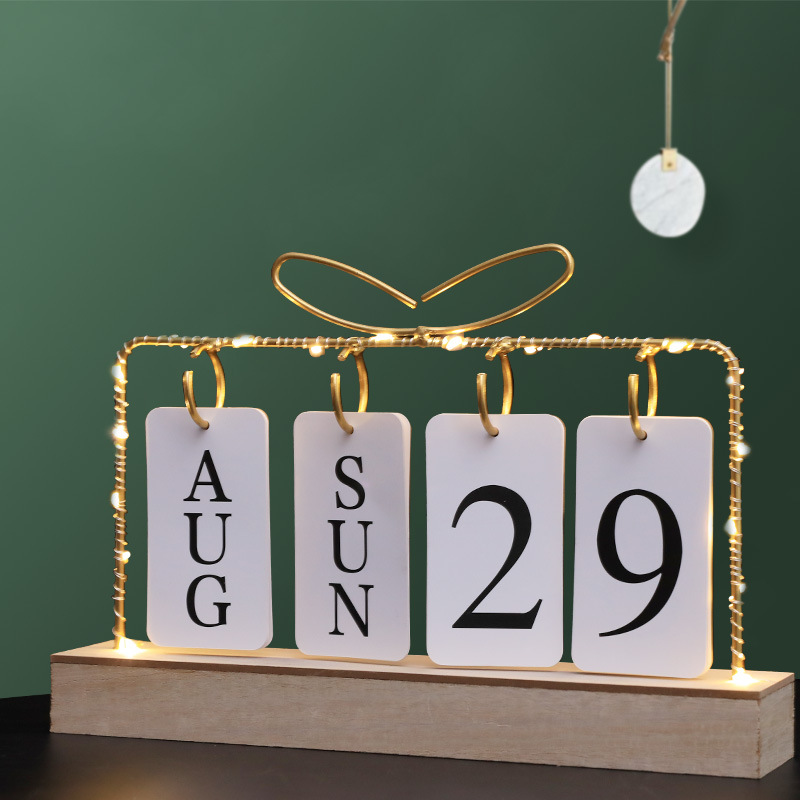 Nordic Style Living Room Bedroom Home Room Adornment Wood Small Calendar Letter Lamp Desktop Small Pendulum