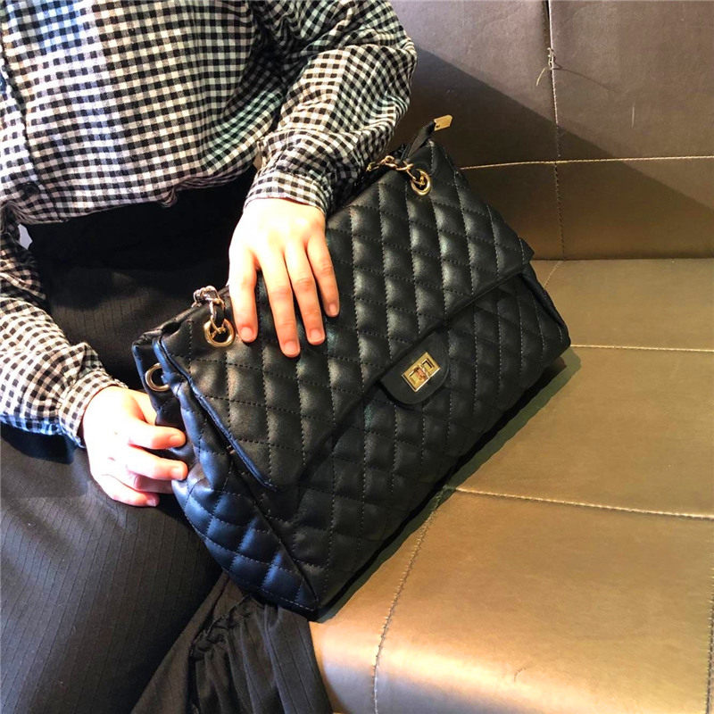 Genuine leather bag women's 2021 new large-capacity rhombic chain bag soft leather one-shoulder diagonal bag casual large bag trendy