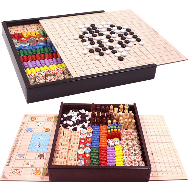 Flying Chess Five Sub Chess Game Chess's Multi-functional game chess Puppet children Wooden Puzzle Toy Checkers