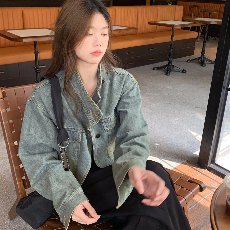 Women's Short Denim Jacket 2026 Spring New Korean Style Fashion Stand Collar Design Niche Slim Fit Versatile Jacket Women's Short Denim Jacket 2026 Spring New Korean Style Fashion Stand Collar Design Niche Slim Fit Versatile Jacket