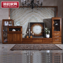 Simple rhyme All solid wood TV cabinet Simple modern new Chinese living room furniture combination film and television cabinet Wujin wood floor cabinet