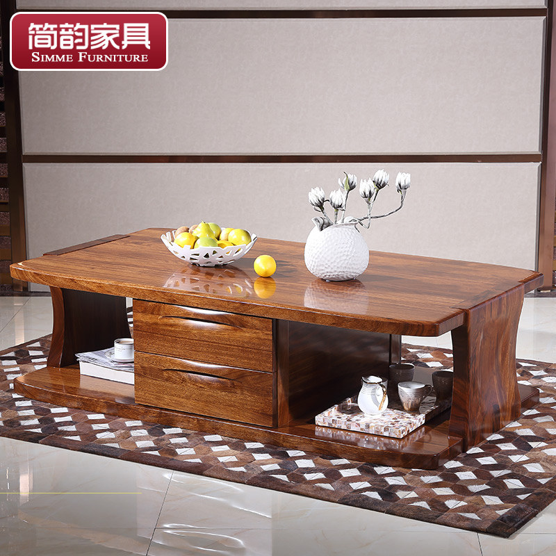 Simple rhyming solid wood tea table Ukinwood tea table Chinese living room furniture full solid wood square tea table Ukkim wood