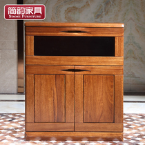 Wujin wood furniture all solid wood wine cabinet modern Chinese living room decoration cabinet solid wood locker black gold wine cabinet