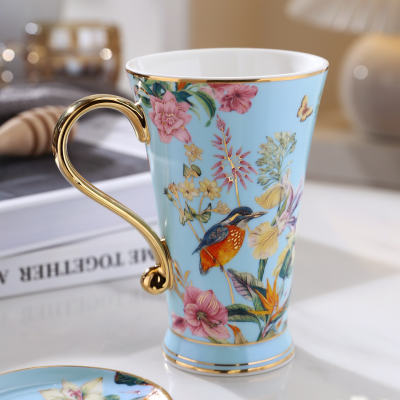 Tianyuan Mi Jing Creative Ceramic mugs with covered spoons, high-end and exquisite coffee cups, wedding gifts, birthday souvenirs